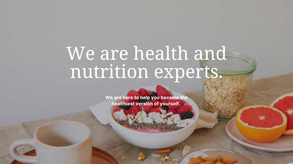Healthy breakfast bowl with berries, nuts, chia seeds, oats, and fresh grapefruit on a table, with motivational health and nutrition text overlay.