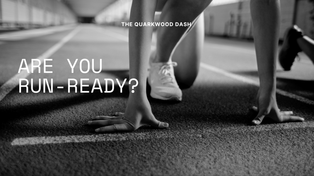 Black and white image of a runner in starting position on a track with the motivational text “Are You Run-Ready?” displayed prominently.